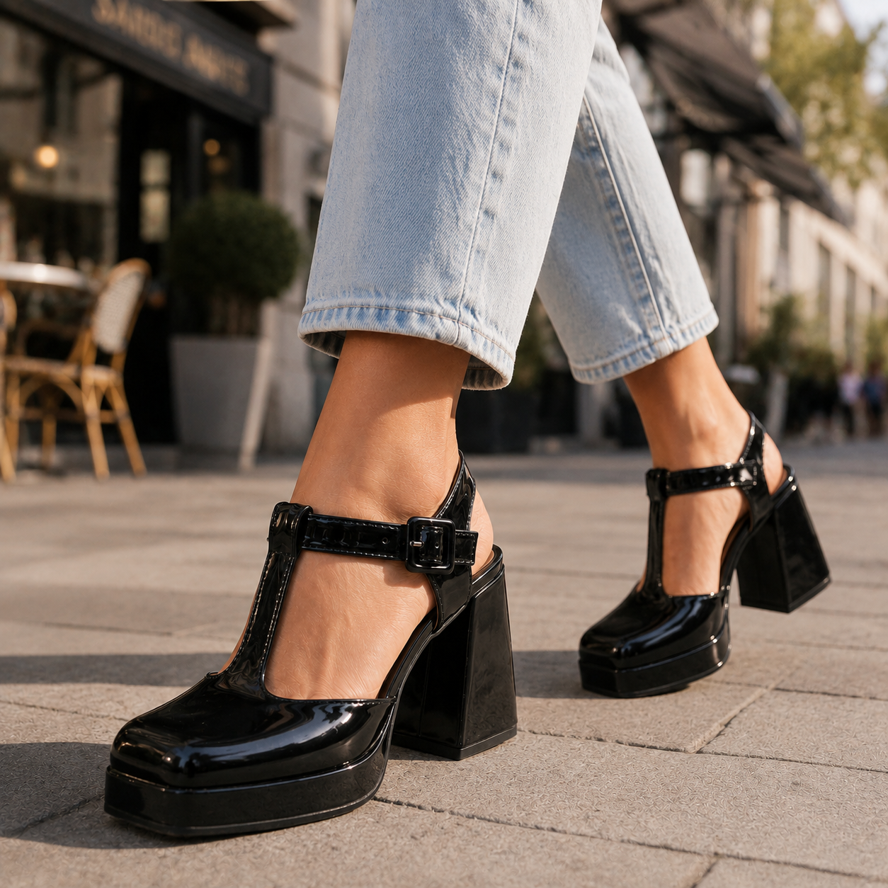 Elara Leather T-Strap Platform Heels