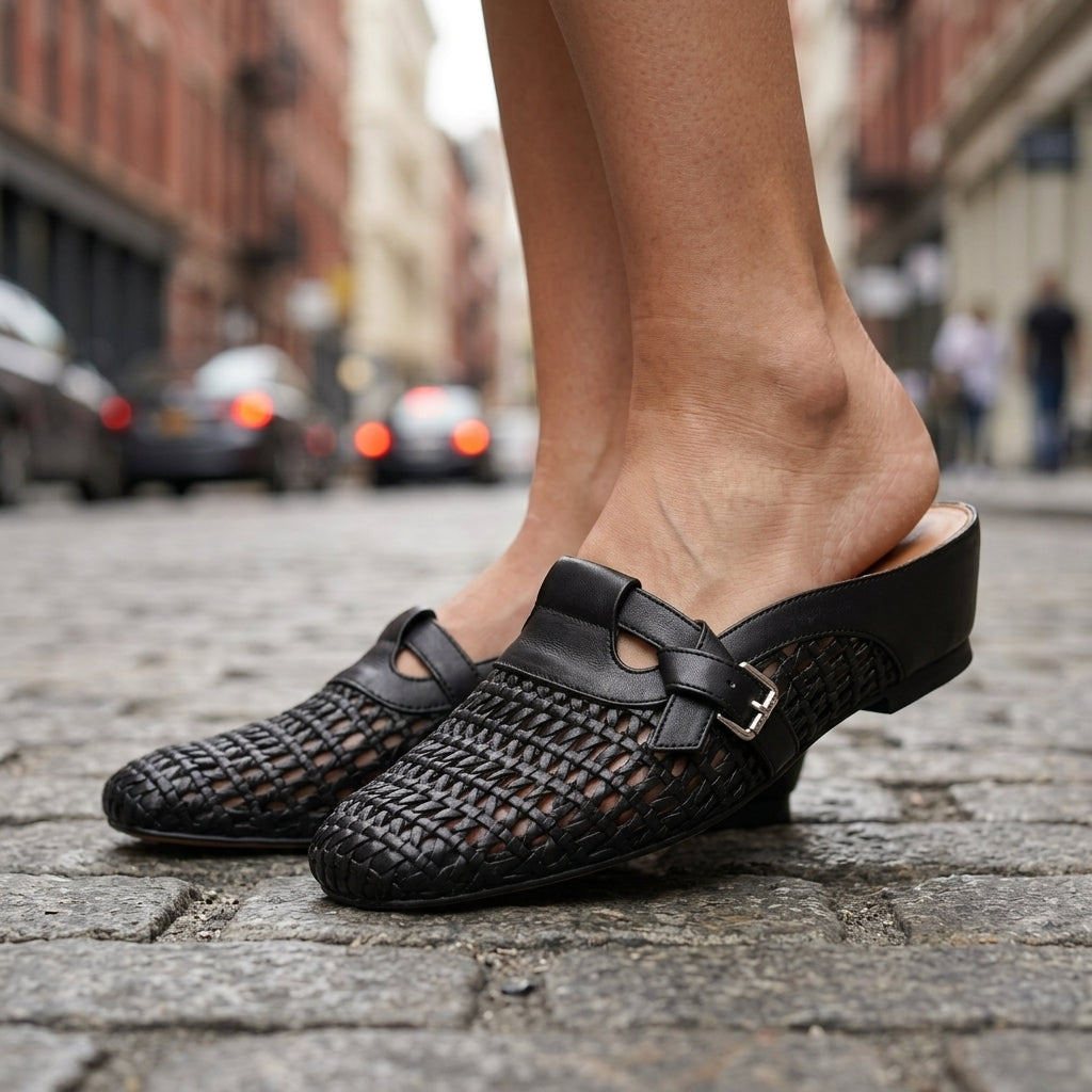 Mercer Leather Woven Mules