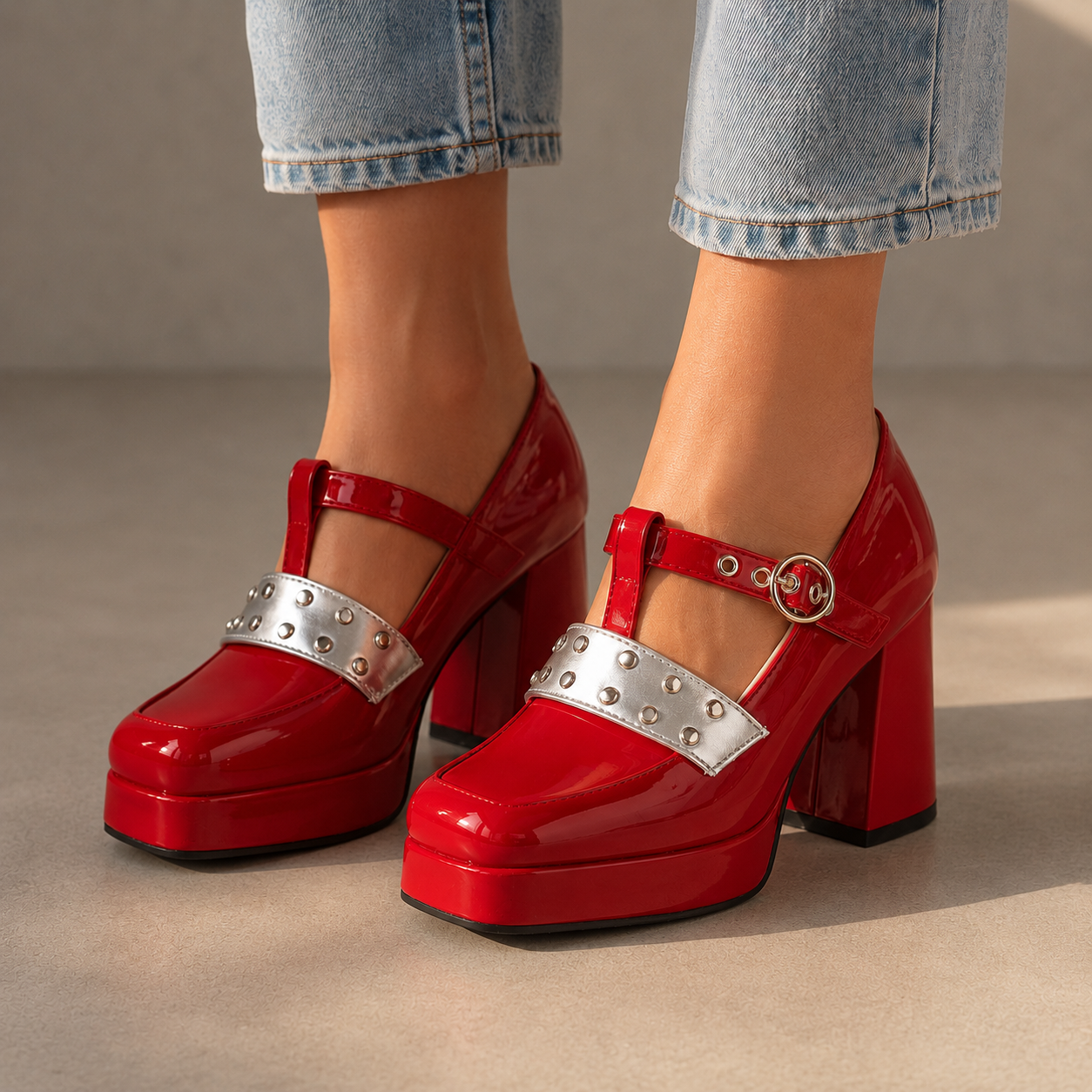 Elise Leather Studded Platform Heels