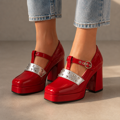 Elise Leather Studded Platform Heels