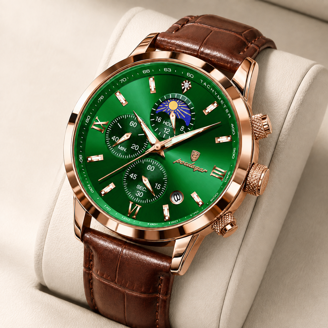 Caspian Leather Multi-Dial Watch