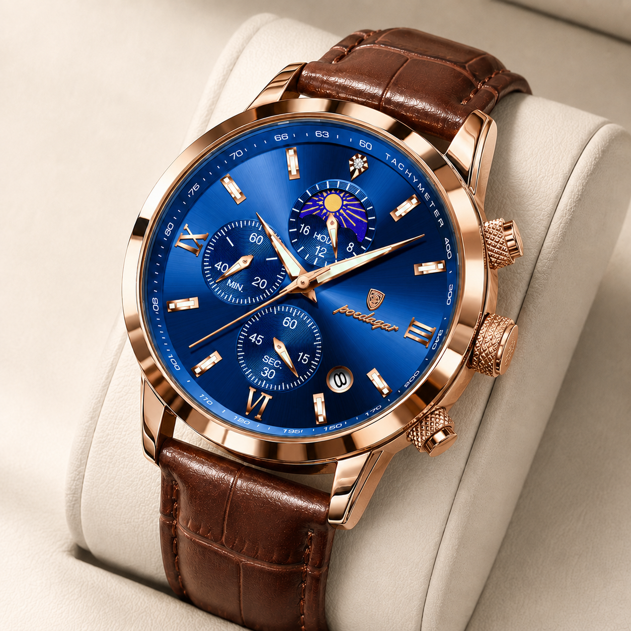Caspian Leather Multi-Dial Watch