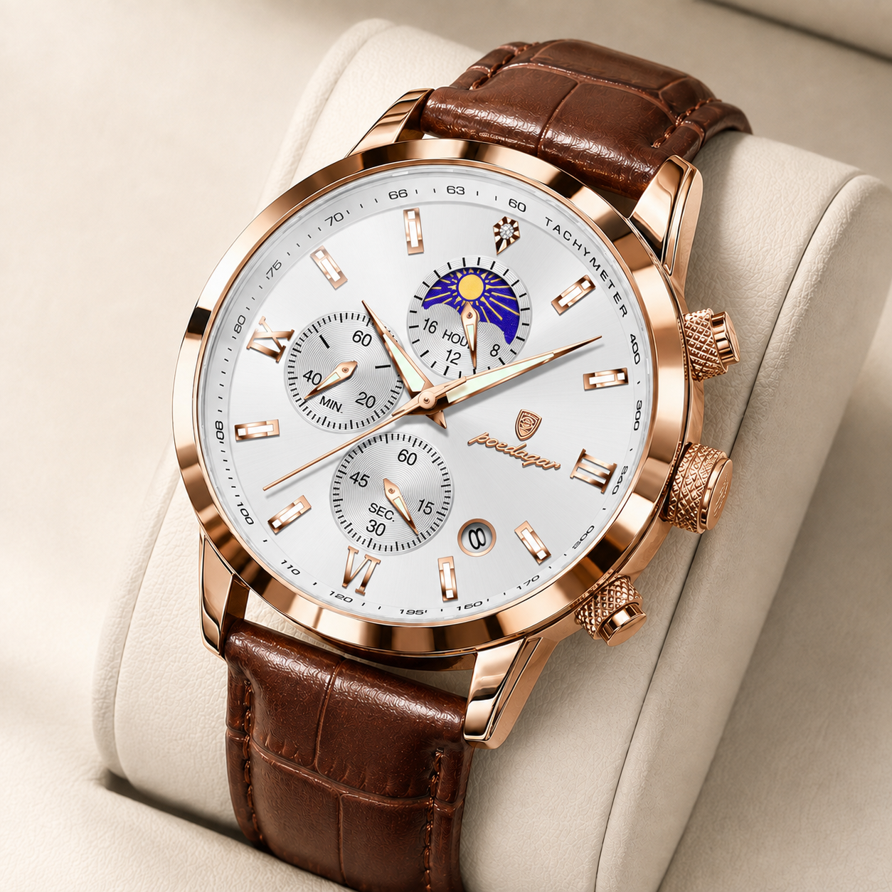 Caspian Leather Multi-Dial Watch