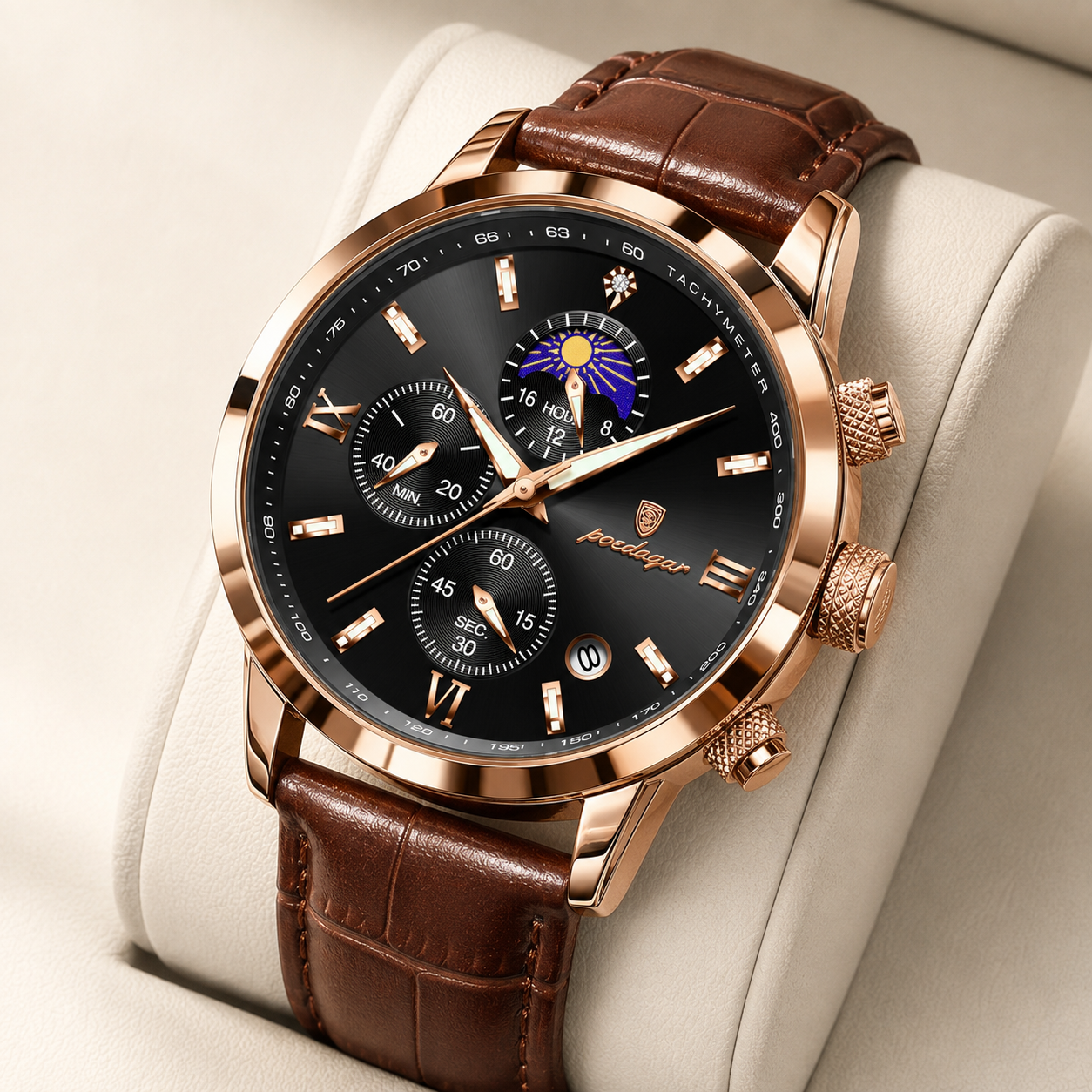 Caspian Leather Multi-Dial Watch