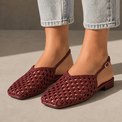 Elise Genuine Leather Woven Flats