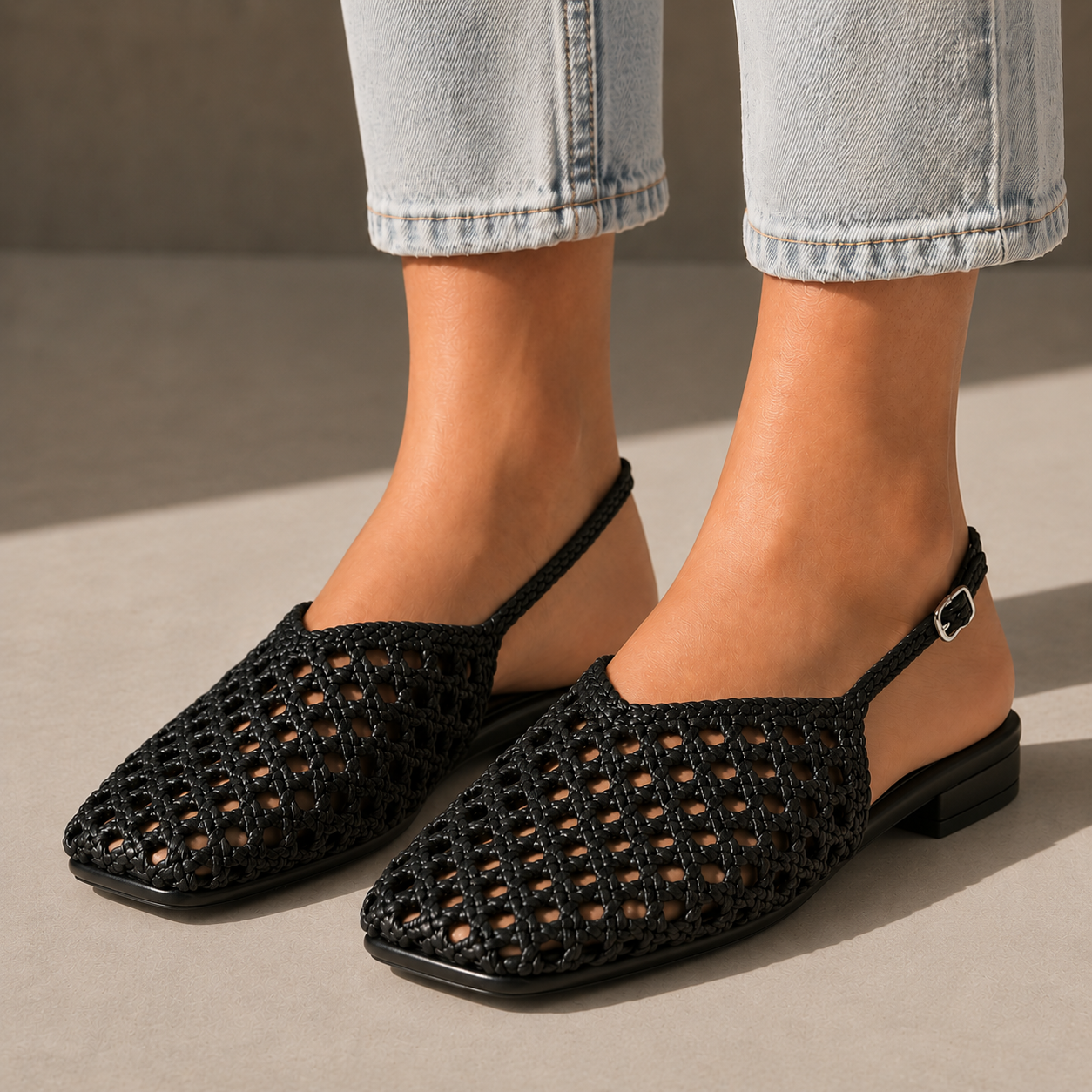 Elise Genuine Leather Woven Flats