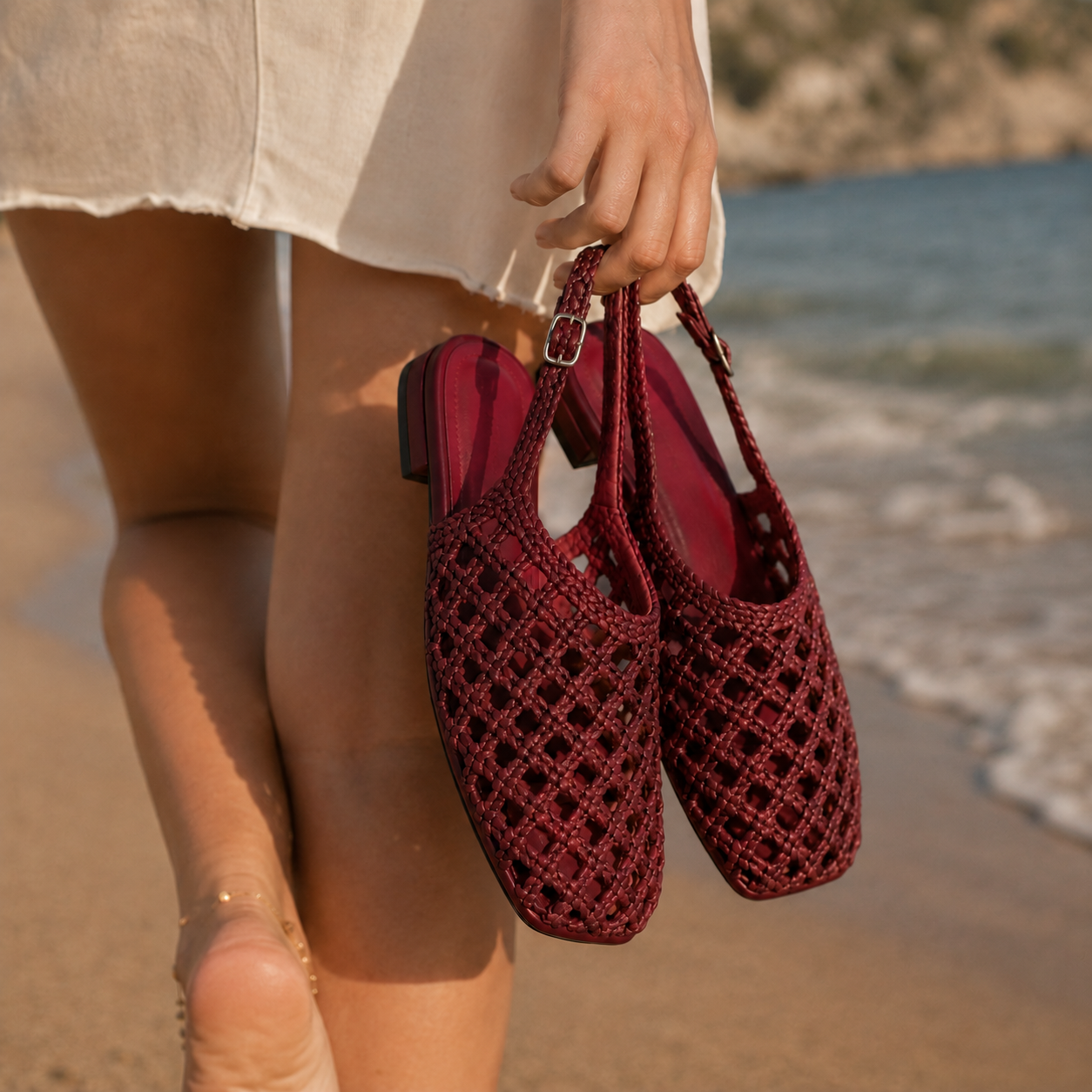 Elise Genuine Leather Woven Flats