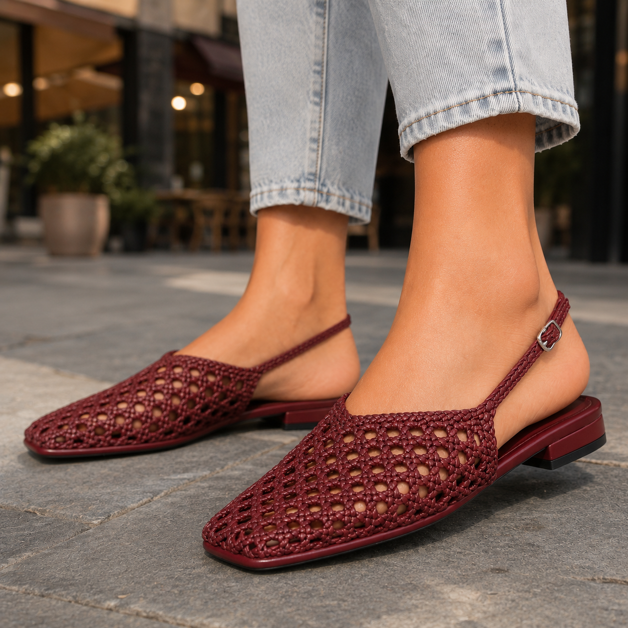 Elise Genuine Leather Woven Flats