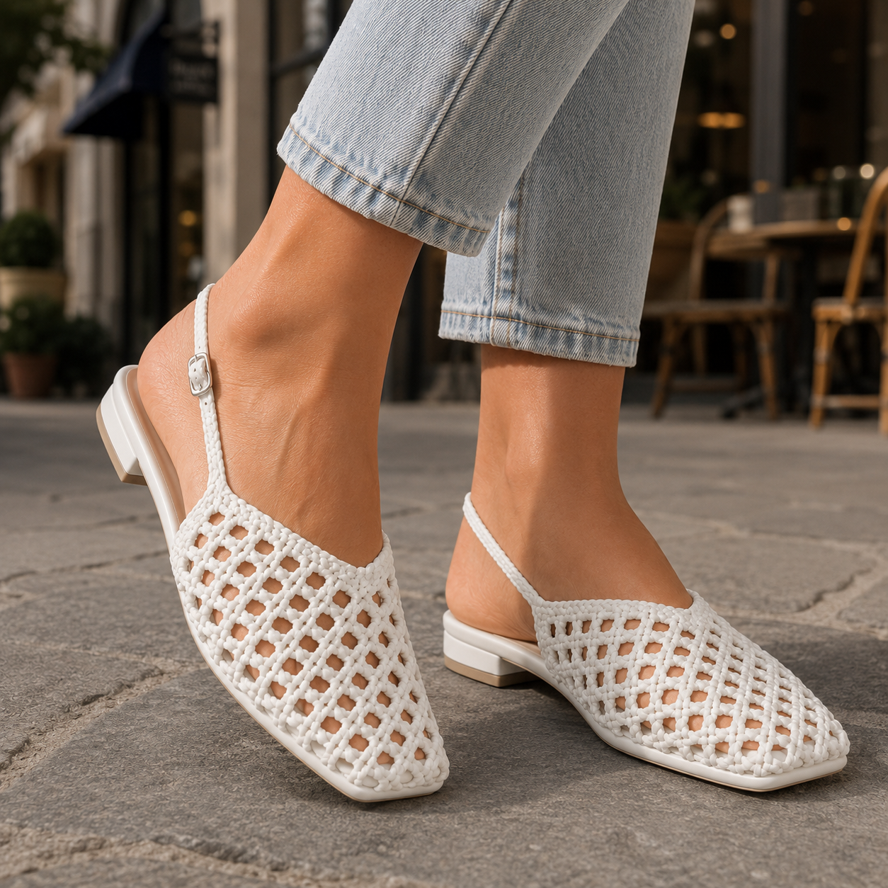 Elise Genuine Leather Woven Flats
