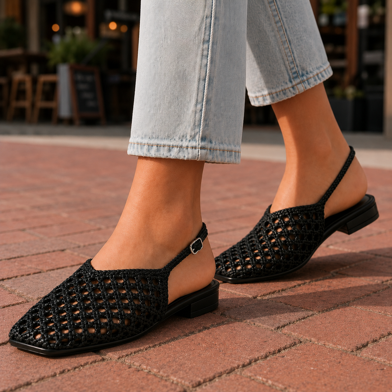 Elise Genuine Leather Woven Flats