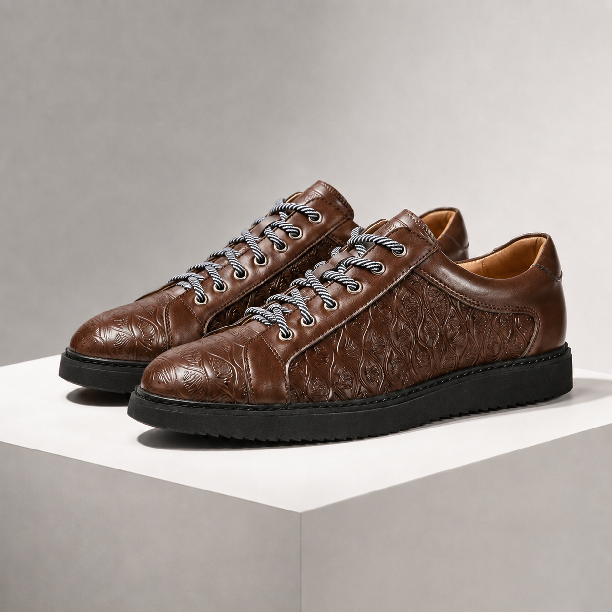 Caspian Leather Embossed Sneakers