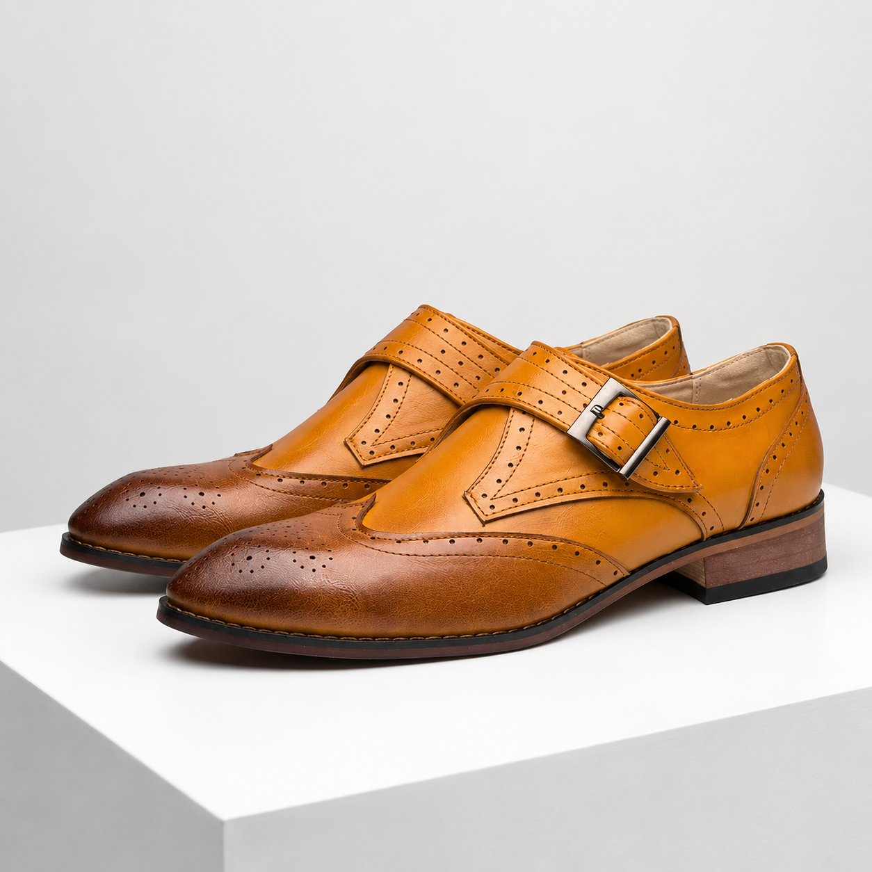 Mareno Leather Monk Strap Shoes