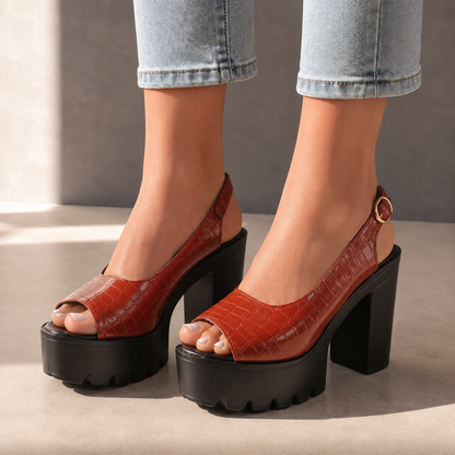 Elise Leather Croc Slingback Heels