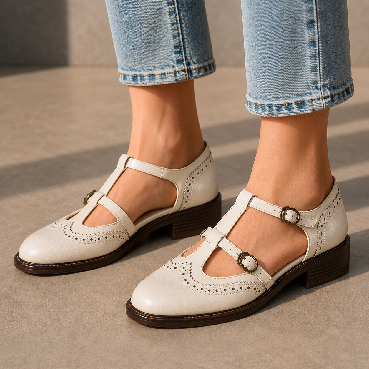 Alessia Leather T-Strap Heels