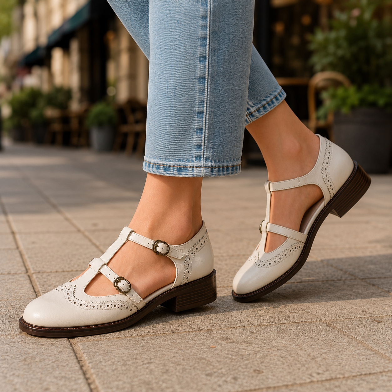 Alessia Leather T-Strap Heels