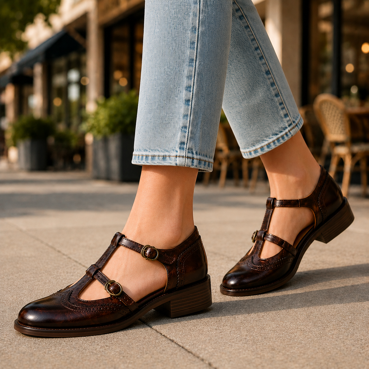 Alessia Leather T-Strap Heels
