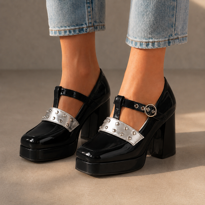 Elise Leather Studded Platform Heels