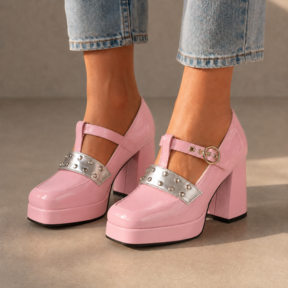 Elise Leather Studded Platform Heels