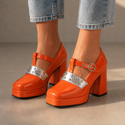 Elise Leather Studded Platform Heels