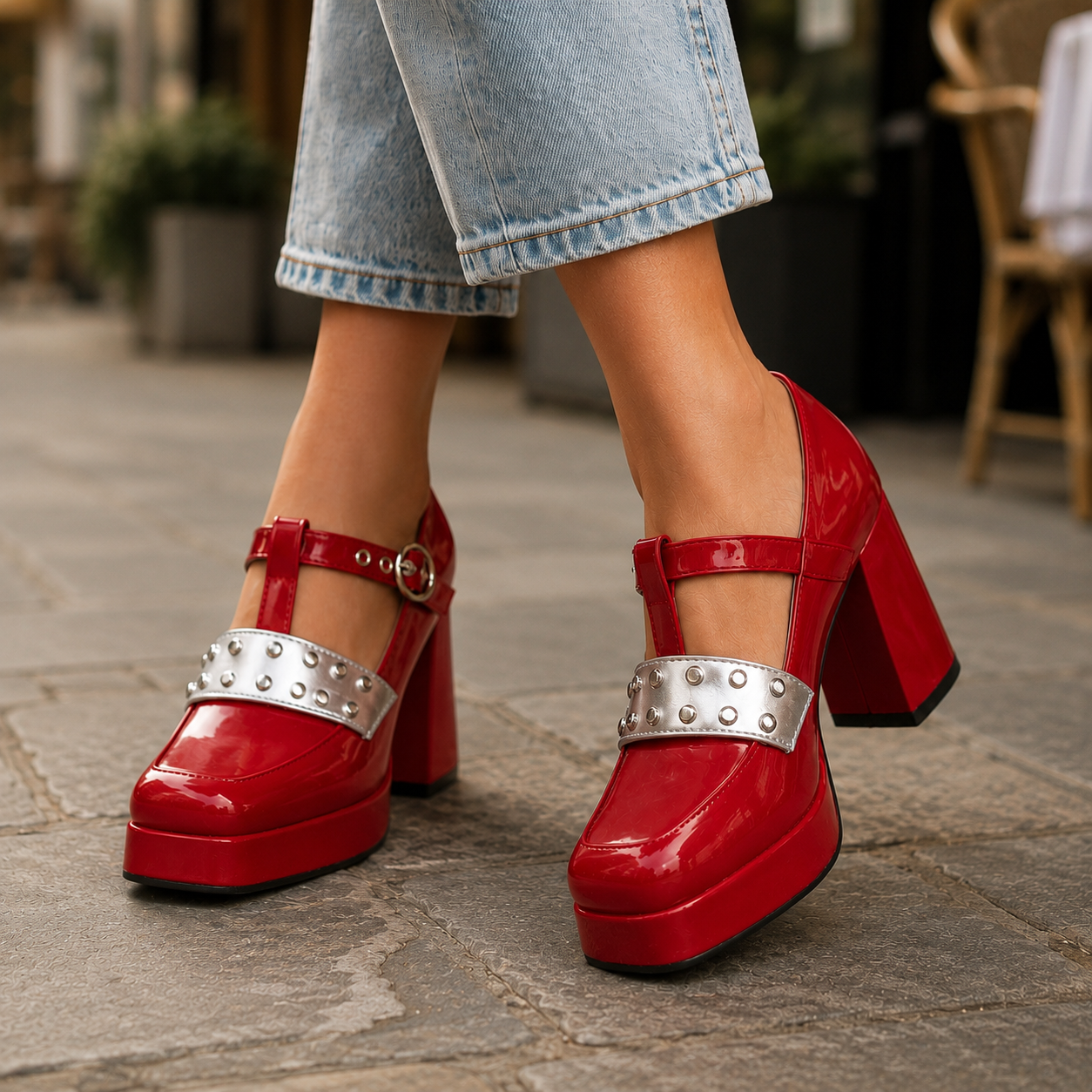 Elise Leather Studded Platform Heels