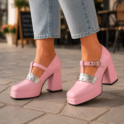 Elise Leather Studded Platform Heels