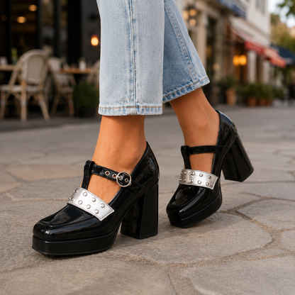 Elise Leather Studded Platform Heels