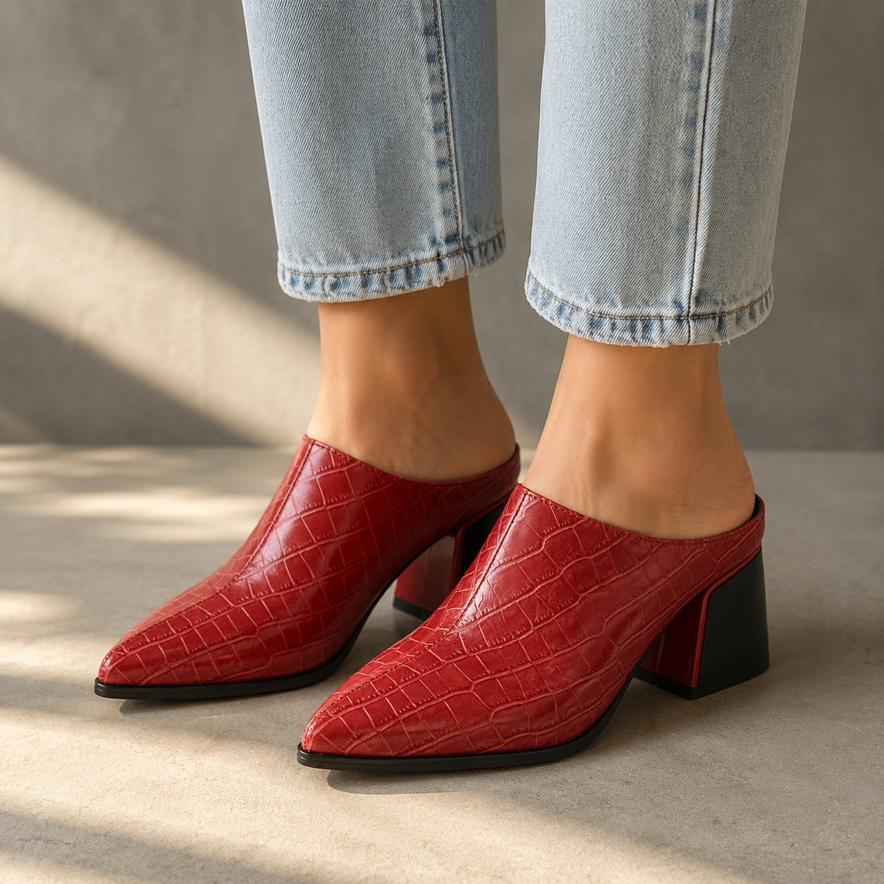 Elara Leather Croc Mules