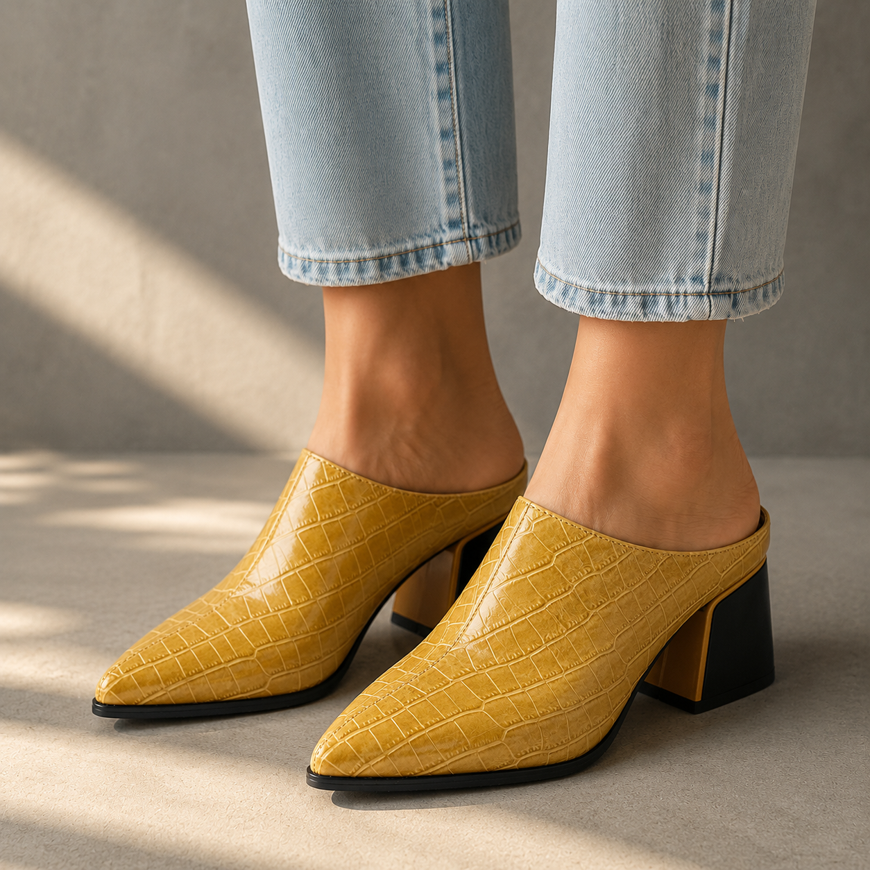 Elara Leather Croc Mules