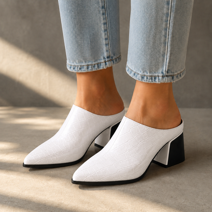 Elara Leather Croc Mules