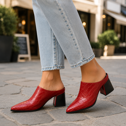Elara Leather Croc Mules