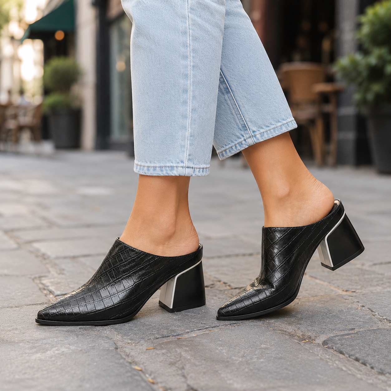 Elara Leather Croc Mules
