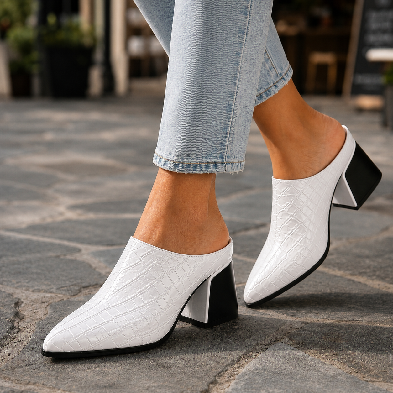 Elara Leather Croc Mules