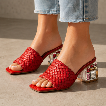 Elise Leather Crystal Heels