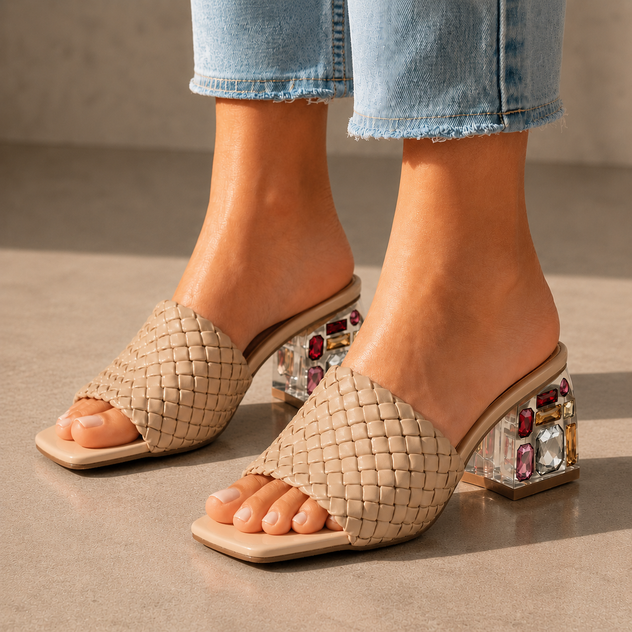 Elise Leather Crystal Heels