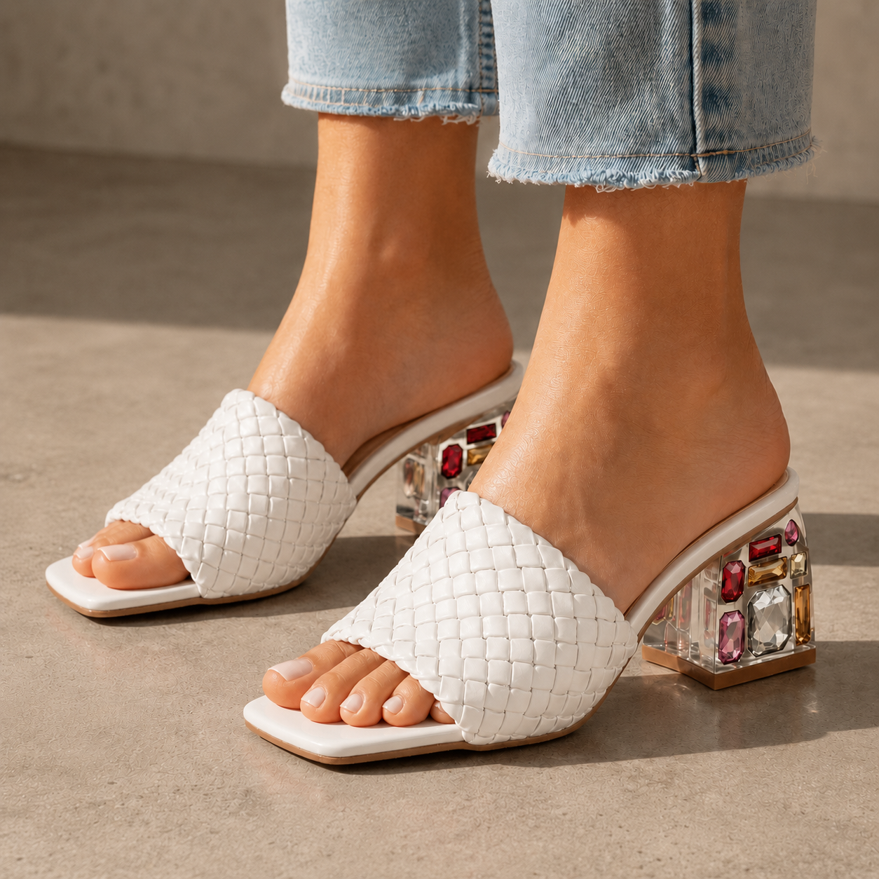 Elise Leather Crystal Heels