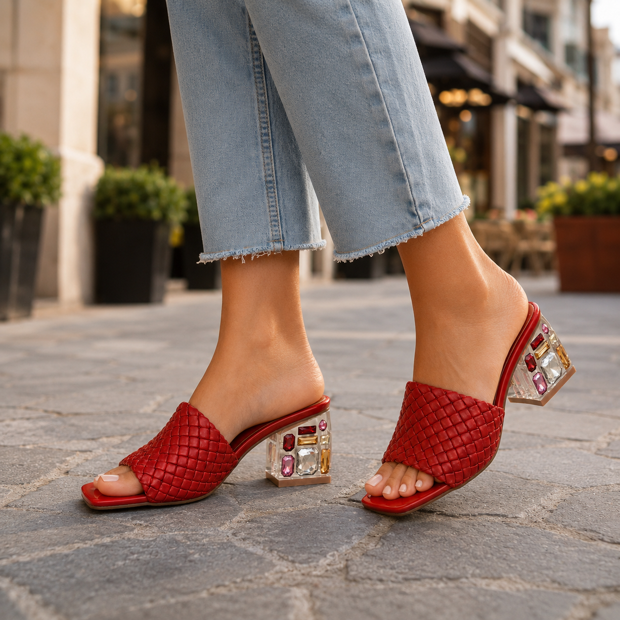 Elise Leather Crystal Heels