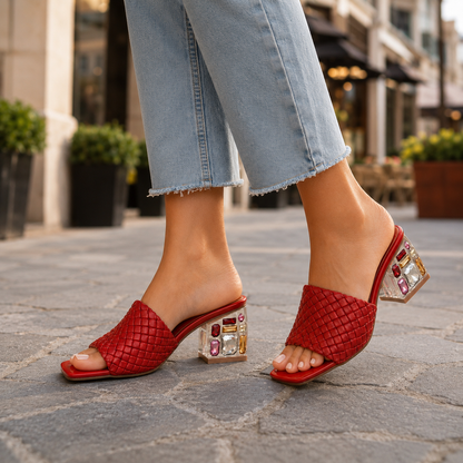 Elise Leather Crystal Heels
