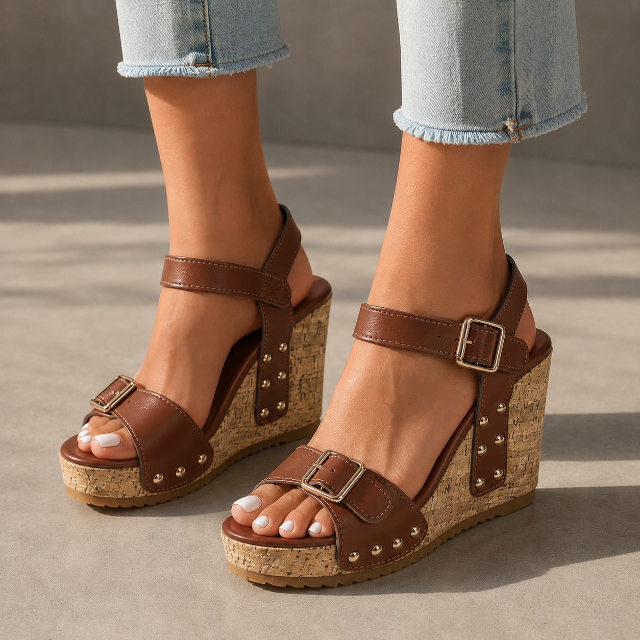Mirella Leather Cork Wedges