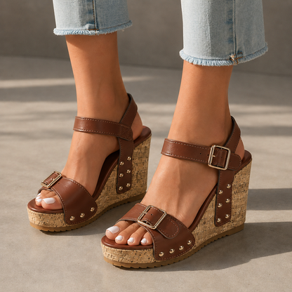 Mirella Leather Cork Wedges