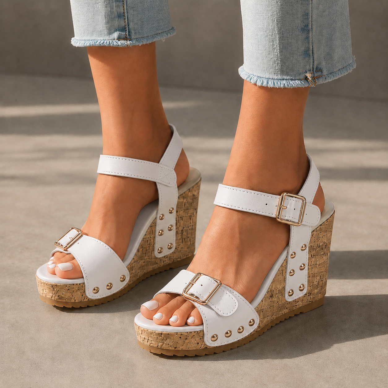 Mirella Leather Cork Wedges