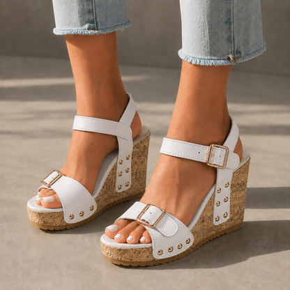 Mirella Leather Cork Wedges