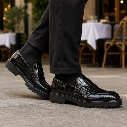 Caspian Leather Croc Loafers