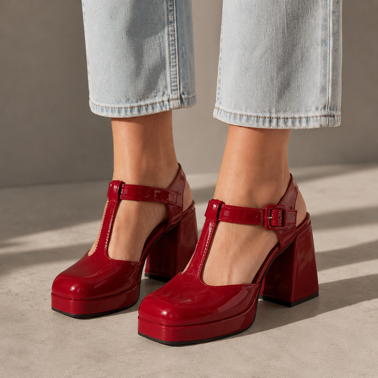 Elara Leather T-Strap Platform Heels