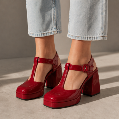 Elara Leather T-Strap Platform Heels