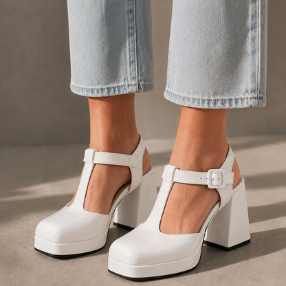 Elara Leather T-Strap Platform Heels