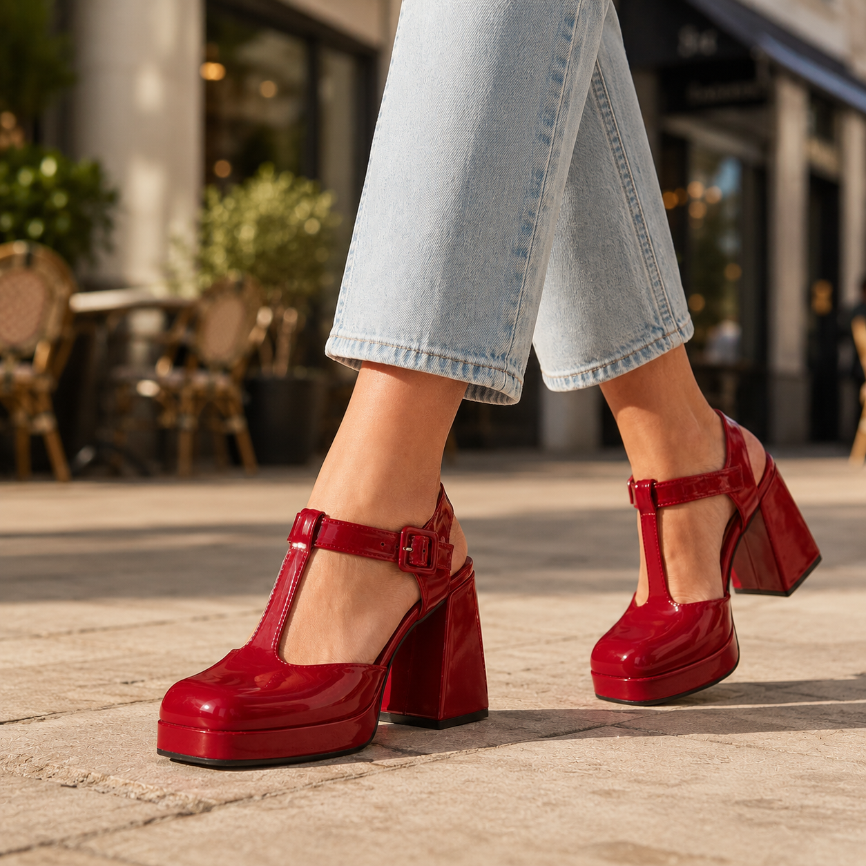 Elara Leather T-Strap Platform Heels
