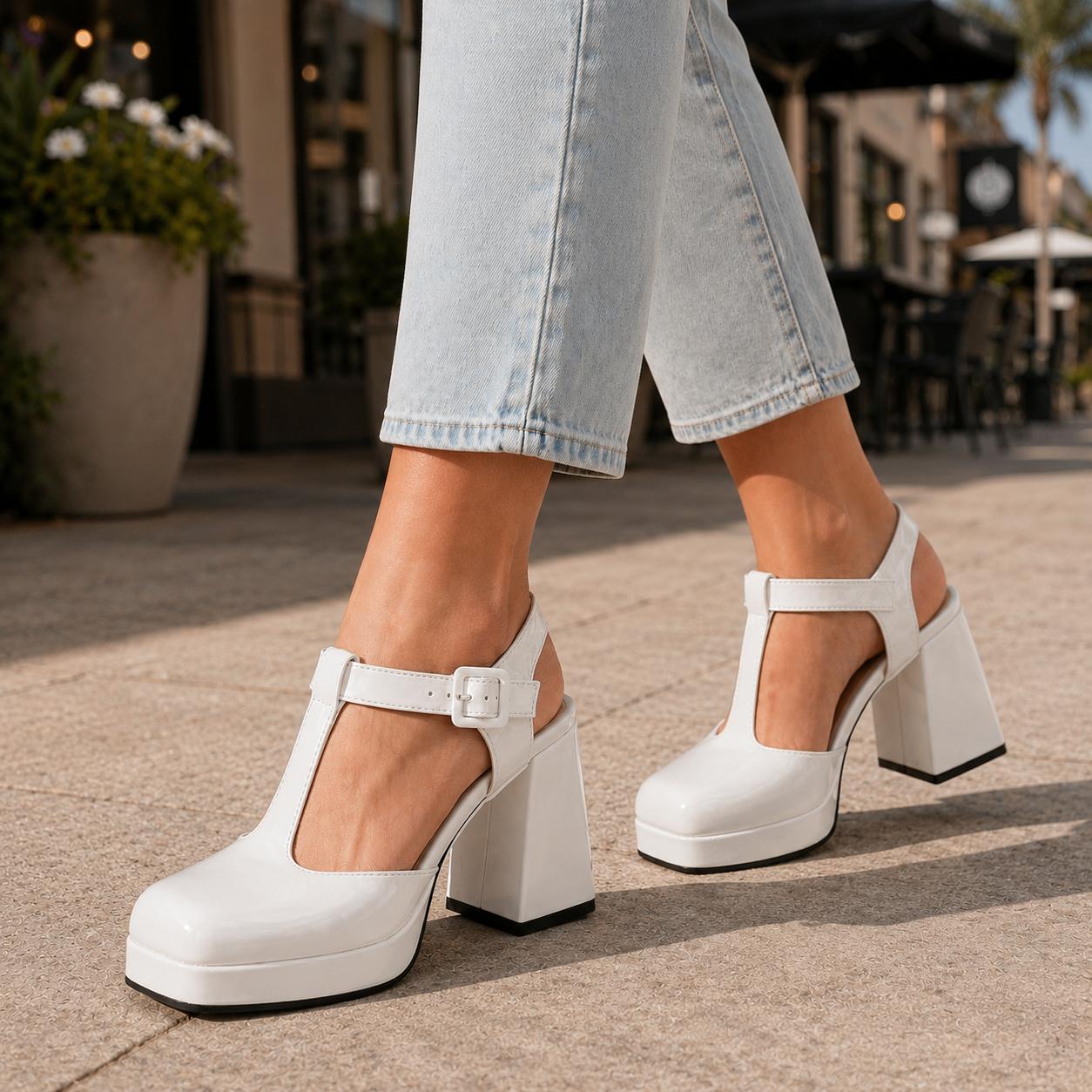 Elara Leather T-Strap Platform Heels