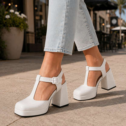 Elara Leather T-Strap Platform Heels