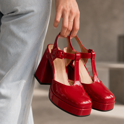 Elara Leather T-Strap Platform Heels