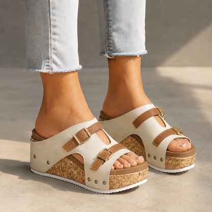 Elara Leather Cork Platform Sandals